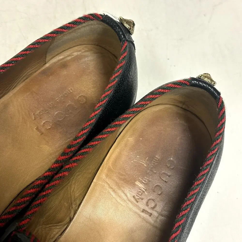 RESOLED Gucci Jordaan Penny Loafer Tiger Head Accent Black Pebbled UK 8 US 9 D